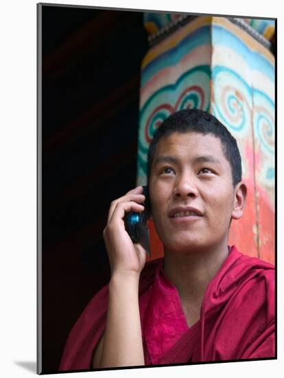 Monk Using Cell Phone in Qiangbalin Temple, Chamdo, Tibet, China-Keren Su-Mounted Photographic Print