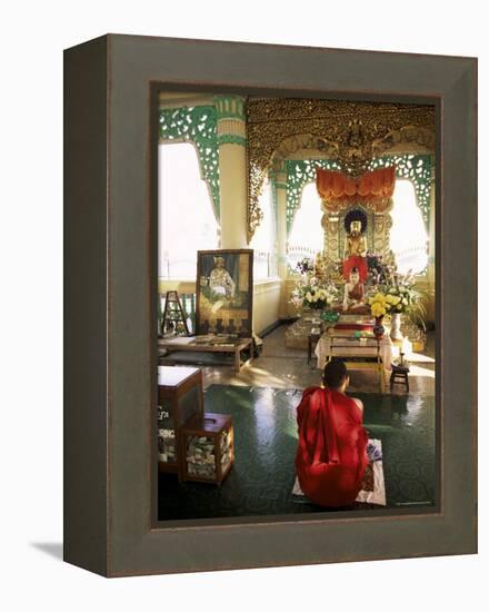 Monk Worshipping, Kuthodaw Pagoda, Mandalay, Myanmar (Burma)-Upperhall-Framed Premier Image Canvas