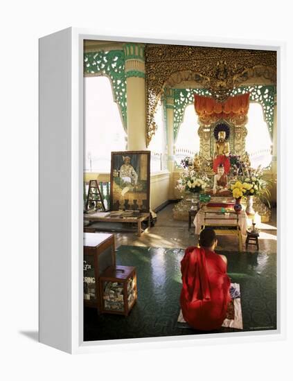 Monk Worshipping, Kuthodaw Pagoda, Mandalay, Myanmar (Burma)-Upperhall-Framed Premier Image Canvas