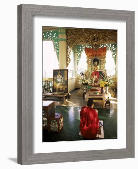 Monk Worshipping, Kuthodaw Pagoda, Mandalay, Myanmar (Burma)-Upperhall-Framed Photographic Print