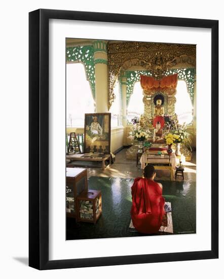 Monk Worshipping, Kuthodaw Pagoda, Mandalay, Myanmar (Burma)-Upperhall-Framed Photographic Print