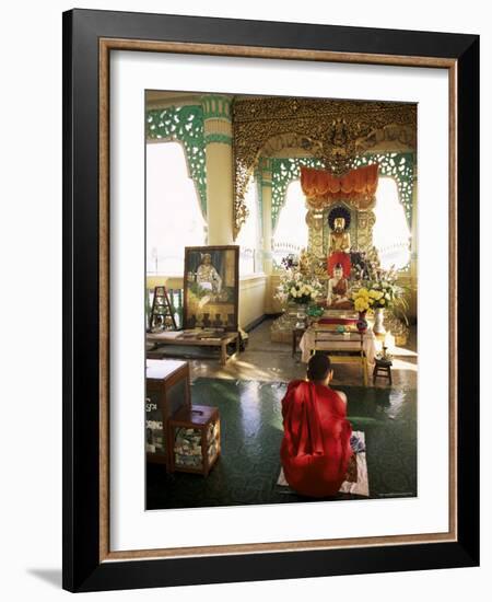 Monk Worshipping, Kuthodaw Pagoda, Mandalay, Myanmar (Burma)-Upperhall-Framed Photographic Print