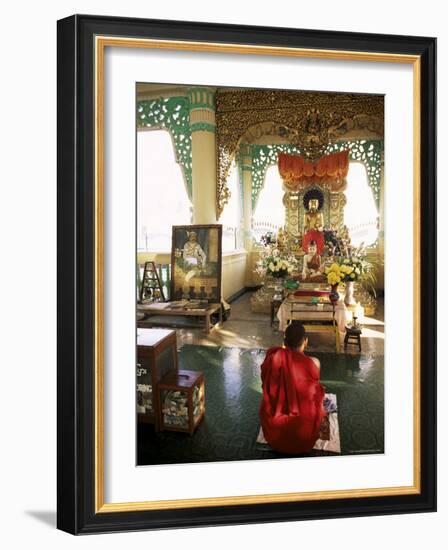 Monk Worshipping, Kuthodaw Pagoda, Mandalay, Myanmar (Burma)-Upperhall-Framed Photographic Print