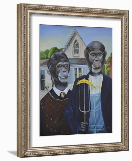 Monkey American Gothic-Sue Clyne-Framed Premium Giclee Print