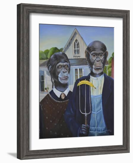 Monkey American Gothic-Sue Clyne-Framed Premium Giclee Print