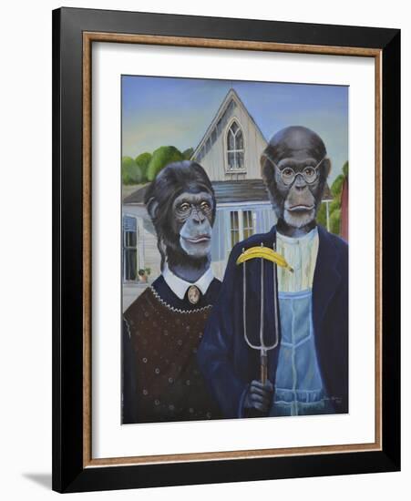 Monkey American Gothic-Sue Clyne-Framed Premium Giclee Print