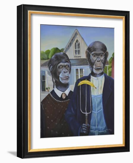 Monkey American Gothic-Sue Clyne-Framed Premium Giclee Print