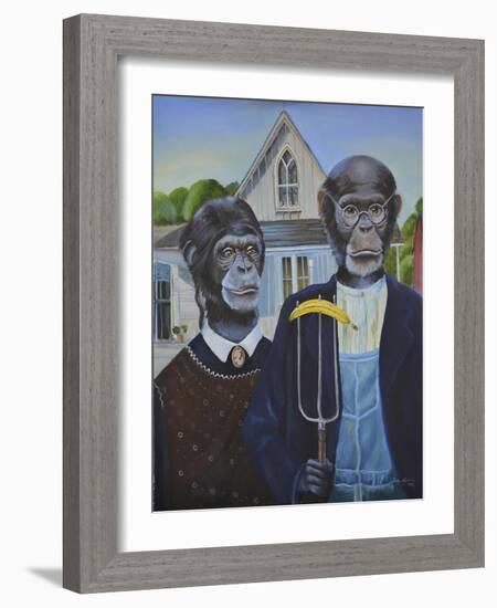 Monkey American Gothic-Sue Clyne-Framed Giclee Print