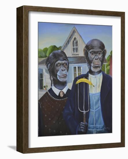 Monkey American Gothic-Sue Clyne-Framed Giclee Print