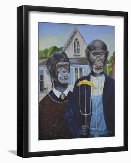 Monkey American Gothic-Sue Clyne-Framed Giclee Print