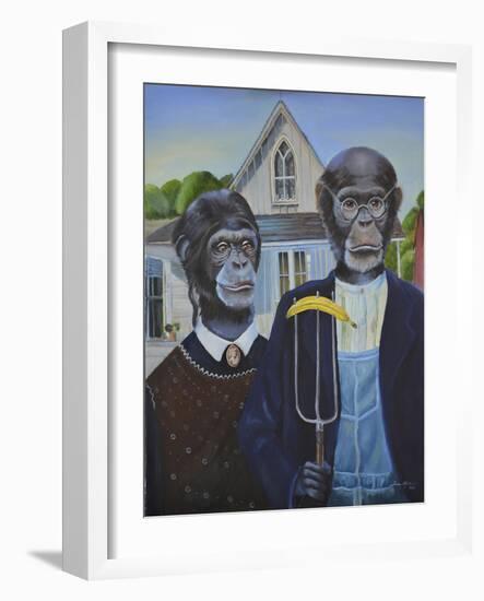 Monkey American Gothic-Sue Clyne-Framed Giclee Print