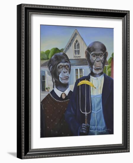 Monkey American Gothic-Sue Clyne-Framed Giclee Print