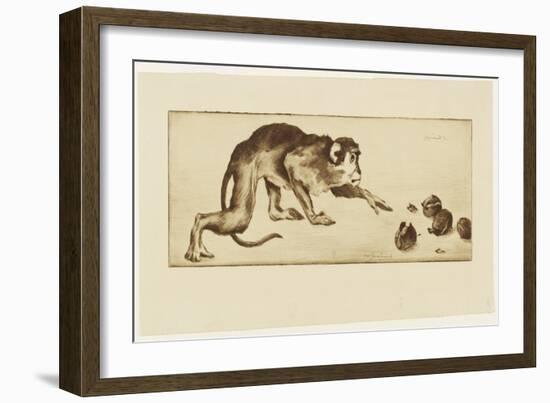 Monkey and Chestnuts, 19Th Century (Etching & Roulette)-Henri-Charles Guérard-Framed Giclee Print