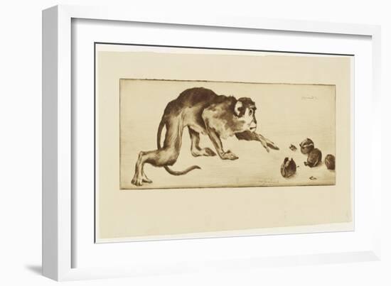 Monkey and Chestnuts, 19Th Century (Etching & Roulette)-Henri-Charles Guérard-Framed Giclee Print