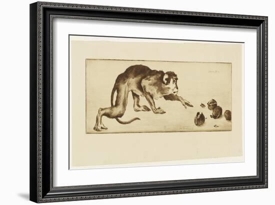 Monkey and Chestnuts, 19Th Century (Etching & Roulette)-Henri-Charles Guérard-Framed Giclee Print