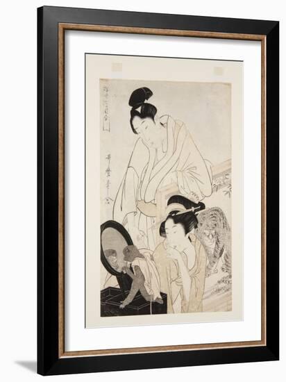 Monkey and Tiger (Colour Woodblock Print)-Kitagawa Utamaro-Framed Giclee Print