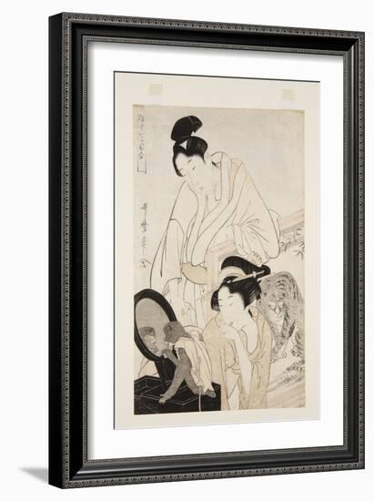 Monkey and Tiger (Colour Woodblock Print)-Kitagawa Utamaro-Framed Giclee Print