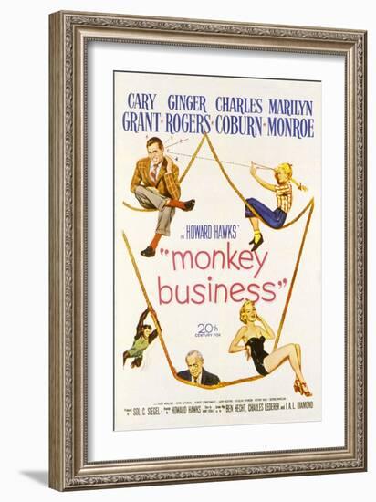 Monkey Business, Cary Grant, Ginger Rogers, Charles Coburn, Marilyn Monroe, 1952-null-Framed Art Print