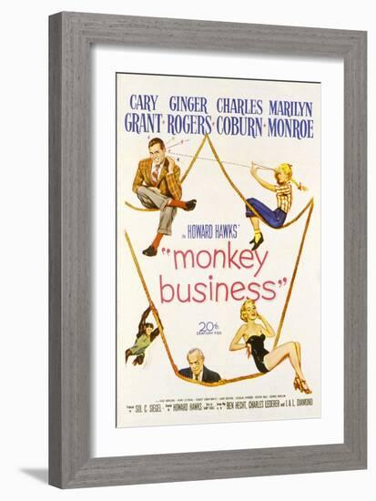 Monkey Business, Cary Grant, Ginger Rogers, Charles Coburn, Marilyn Monroe, 1952-null-Framed Art Print