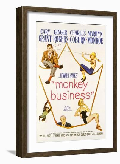 Monkey Business, Cary Grant, Ginger Rogers, Charles Coburn, Marilyn Monroe, 1952-null-Framed Art Print