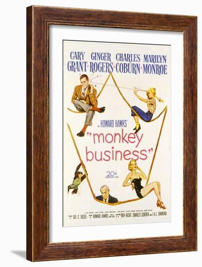 Monkey Business, Cary Grant, Ginger Rogers, Charles Coburn, Marilyn Monroe, 1952-null-Framed Art Print