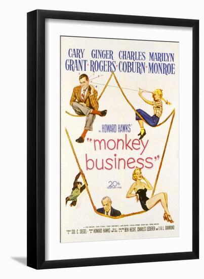 Monkey Business, Cary Grant, Ginger Rogers, Charles Coburn, Marilyn Monroe, 1952-null-Framed Art Print