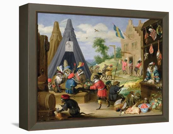 Monkey Encampment-David Teniers the Younger-Framed Premier Image Canvas