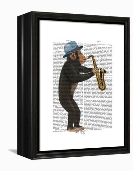 Monkey Playing Saxophone-Fab Funky-Framed Stretched Canvas