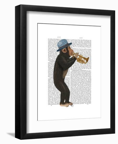 Monkey Playing Trumpet with Blue Hat-Fab Funky-Framed Art Print