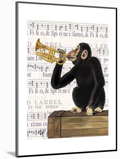 Monkey Playing Trumpet-Fab Funky-Mounted Art Print