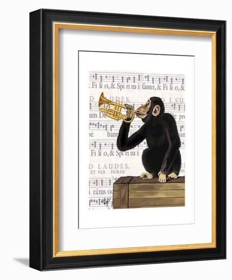 Monkey Playing Trumpet-Fab Funky-Framed Art Print