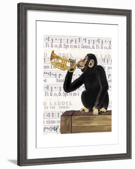 Monkey Playing Trumpet-Fab Funky-Framed Art Print