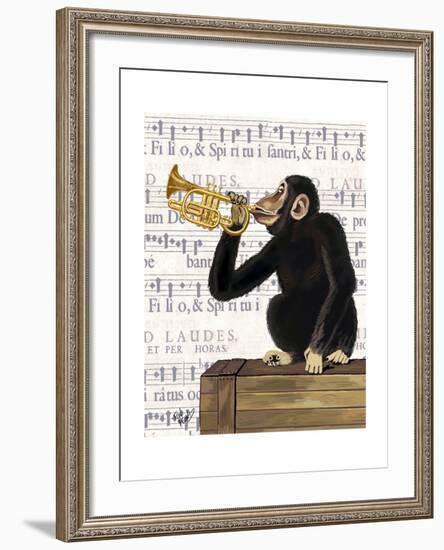 Monkey Playing Trumpet-Fab Funky-Framed Art Print