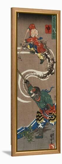Monkey: Songoku (Sun Wu K'Ung) King of the Monkeys Conjuring an Army of Monkeys from the Air to…-Kuniyoshi Utagawa-Framed Premier Image Canvas