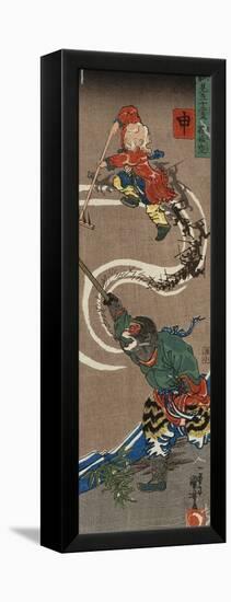 Monkey: Songoku (Sun Wu K'Ung) King of the Monkeys Conjuring an Army of Monkeys from the Air to…-Kuniyoshi Utagawa-Framed Premier Image Canvas