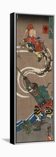 Monkey: Songoku (Sun Wu K'Ung) King of the Monkeys Conjuring an Army of Monkeys from the Air to…-Kuniyoshi Utagawa-Framed Premier Image Canvas