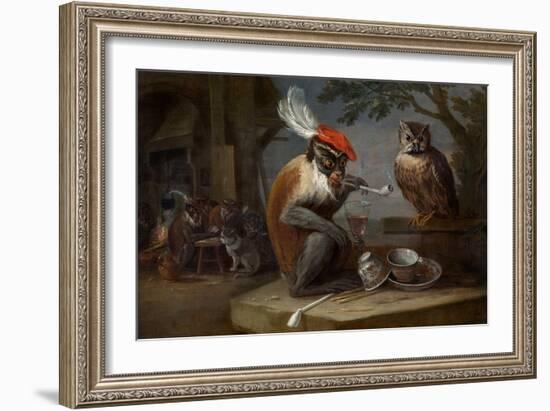 Monkey Trick (Singerie) Par Teniers, David, the Younger (1610-1690), - Oil on Canvas, 46,4X66,8 - R-David the Younger Teniers-Framed Giclee Print