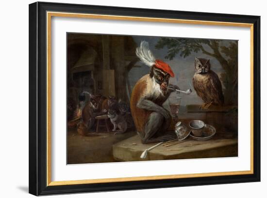 Monkey Trick (Singerie) Par Teniers, David, the Younger (1610-1690), - Oil on Canvas, 46,4X66,8 - R-David the Younger Teniers-Framed Giclee Print