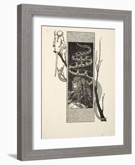 Monkey versus Snake, from A Hundred Anecdotes of Animals, Pub. 1924 (Engraving)-Percy James Billinghurst-Framed Giclee Print