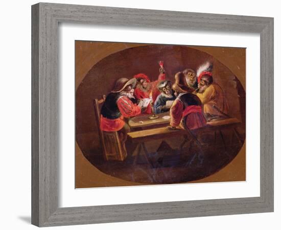 Monkeys Dressed as Soldiers Playing Cards and Carousing-David Teniers the Younger-Framed Giclee Print