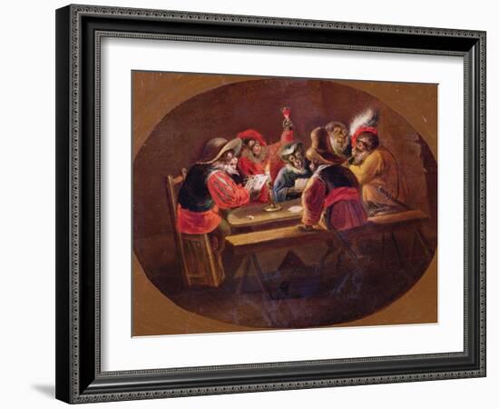 Monkeys Dressed as Soldiers Playing Cards and Carousing-David Teniers the Younger-Framed Giclee Print