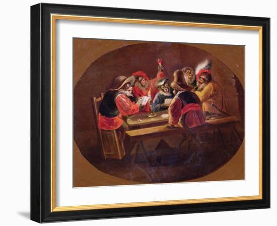 Monkeys Dressed as Soldiers Playing Cards and Carousing-David Teniers the Younger-Framed Giclee Print