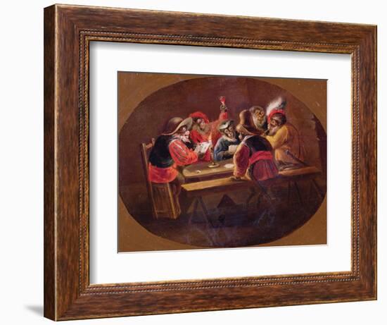 Monkeys Dressed as Soldiers Playing Cards and Carousing-David Teniers the Younger-Framed Giclee Print