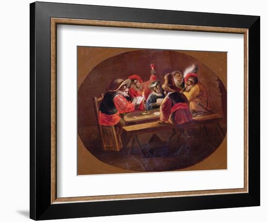 Monkeys Dressed as Soldiers Playing Cards and Carousing-David Teniers the Younger-Framed Giclee Print