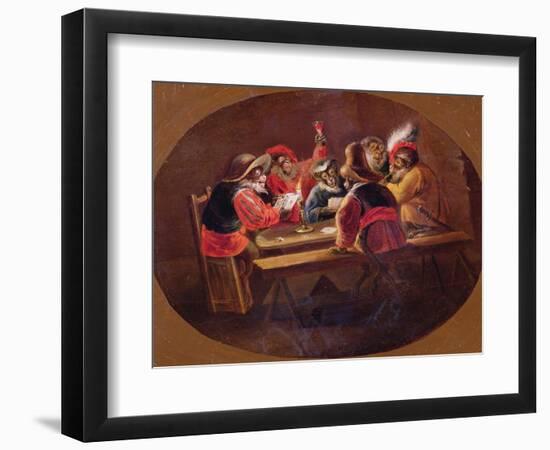 Monkeys Dressed as Soldiers Playing Cards and Carousing-David Teniers the Younger-Framed Giclee Print