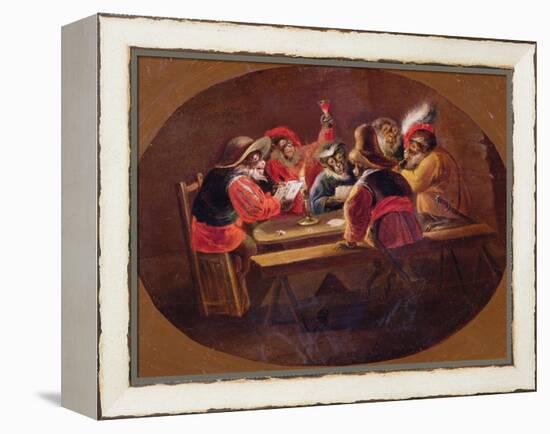 Monkeys Dressed as Soldiers Playing Cards and Carousing-David Teniers the Younger-Framed Premier Image Canvas