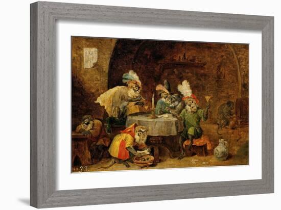 Monkeys Drinking And Smoking, 17th Century-David Teniers the Younger-Framed Giclee Print