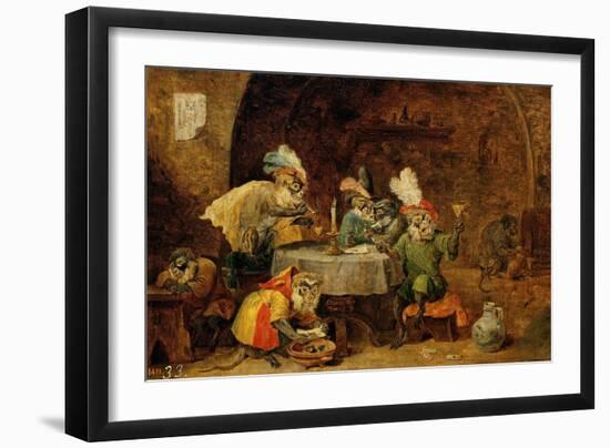 Monkeys Drinking And Smoking, 17th Century-David Teniers the Younger-Framed Giclee Print