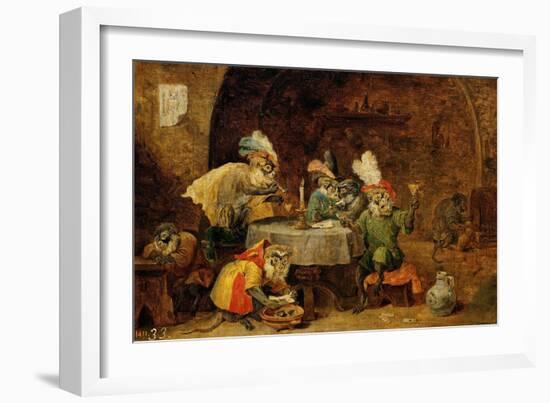 Monkeys Drinking And Smoking, 17th Century-David Teniers the Younger-Framed Giclee Print