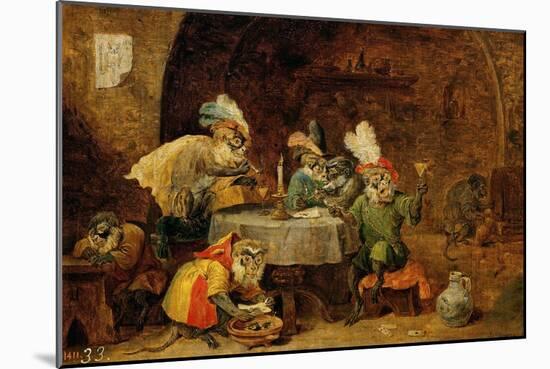 Monkeys Drinking And Smoking, 17th Century-David Teniers the Younger-Mounted Giclee Print